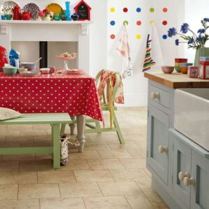 Cream Tile in Kitchen, Cottage Yorkstone 4531 Polyflor Luxury Vinyl Tiles