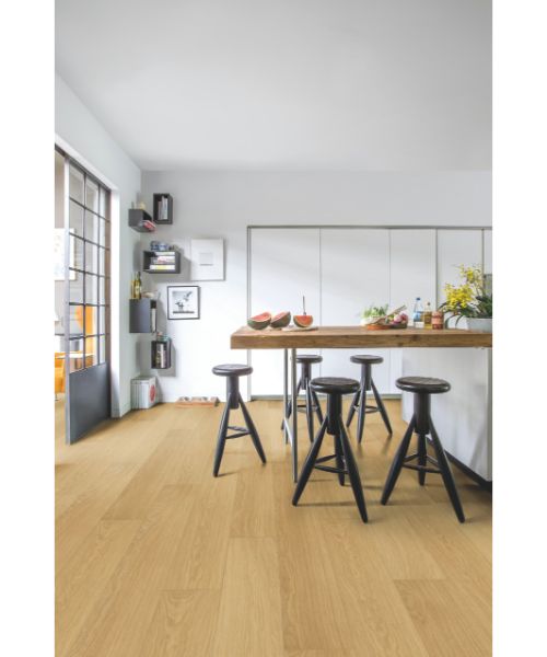 Kitchen shot of natural varnished oak flooring