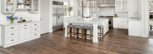 Kitchen set up with rustic flooring