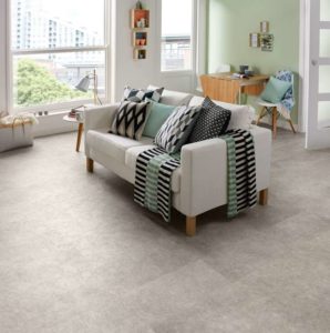 Living room view with Burnished Concrete - 2342 Polyflor Luxury Vinyl Tiles