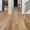Dining room entryway with wooden flooring and seating