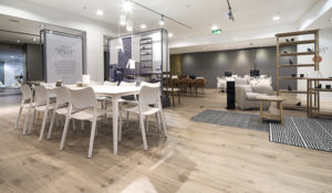 Engineered wood flooring in a large commercial space