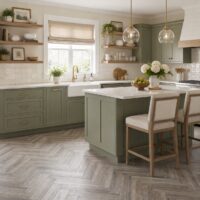 Cinder Oak Herringbone flooring in a kitchen