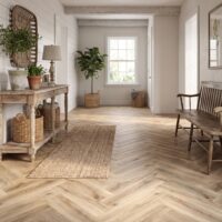 Raw Oak Herringbone flooring in a hallway