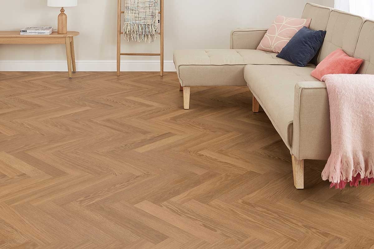 Living room with Karndean honey limed oak flooring