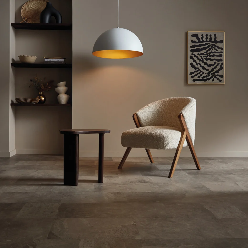 Karndean Grey riven slate flooring in a seating area