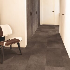 Dark brown flooring in a hallway