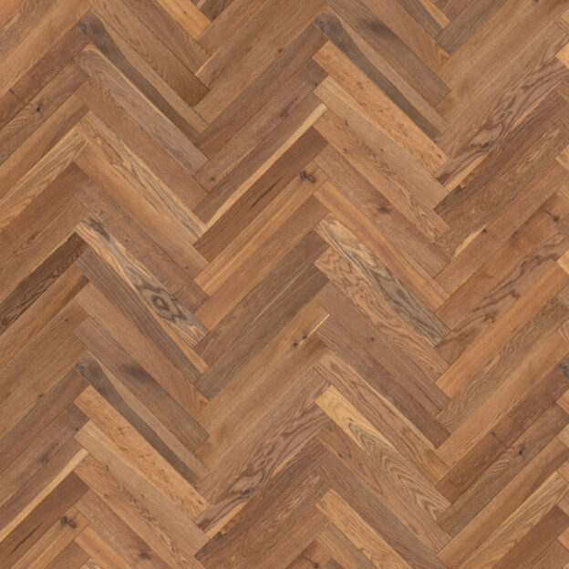 Overhead view of V4 Thermo Oak Strip Herringbone flooring
