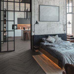 Prestige Oak Grey D4167 | Kronotex Herringbone | Bedroom