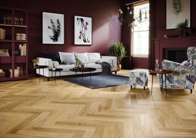 Engineered wood flooring in living area