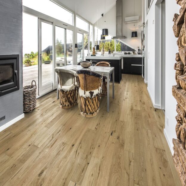 Kahrs Oak Auronzo in a kitchen and living space.