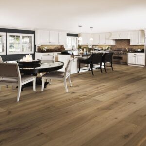Kahrs Texture Grau flooring in a dining and living space.
