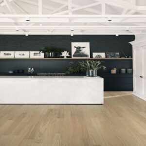 A kitchen with Kahrs Whole Grain 2-Strip.