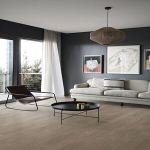 Earl Grey Wide flooring in a room with a modern sofa.