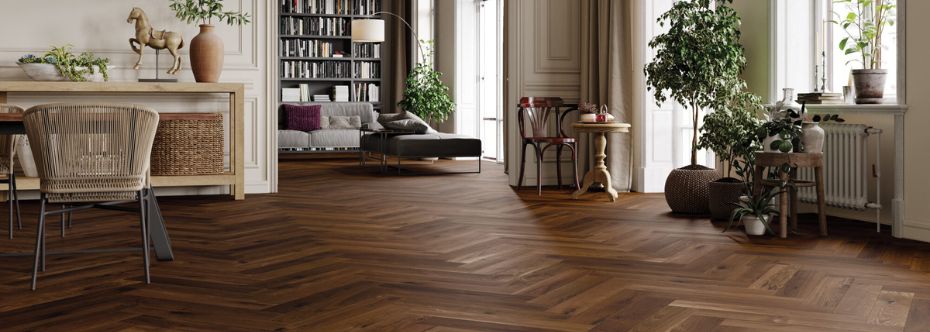 Brown flooring in a dinning room