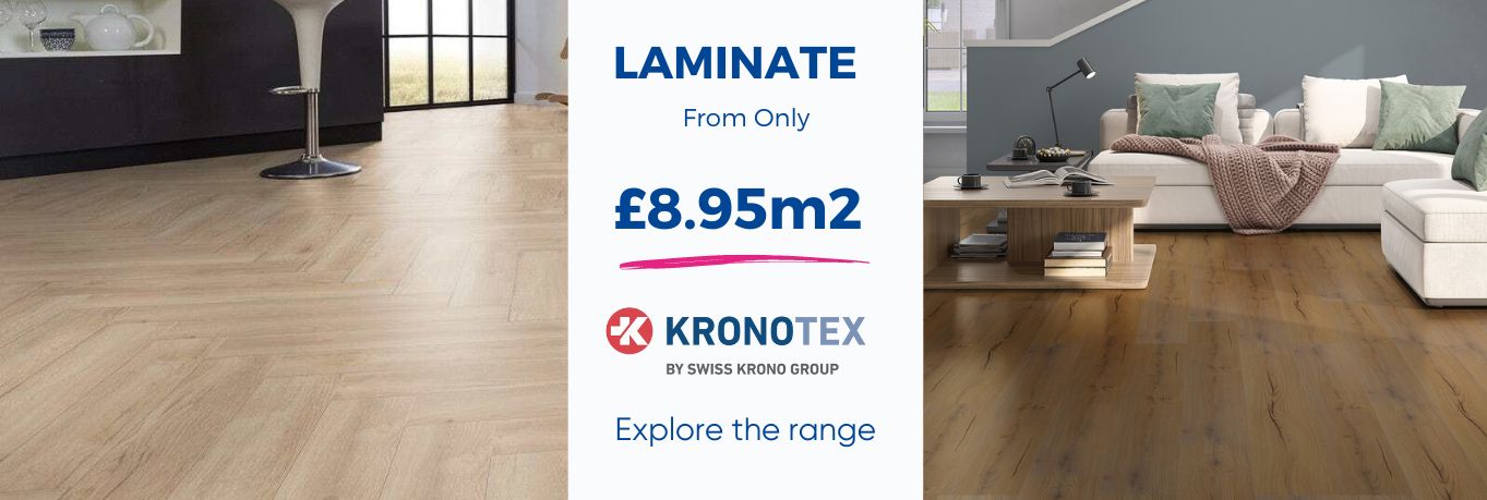 Kronotex laminate from £8.95m2 banner.