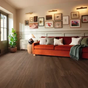 Living room with Nutmeg Limed Oak flooring.