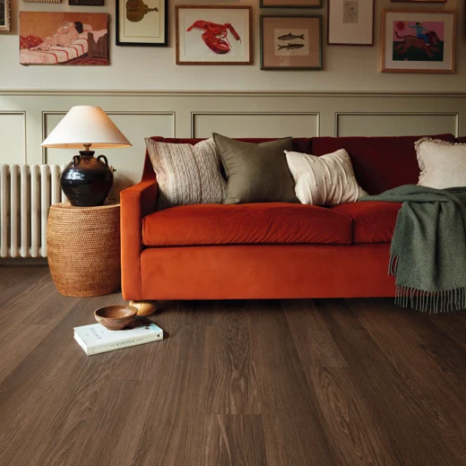 Living room with Nutmeg Limed Oak flooring.