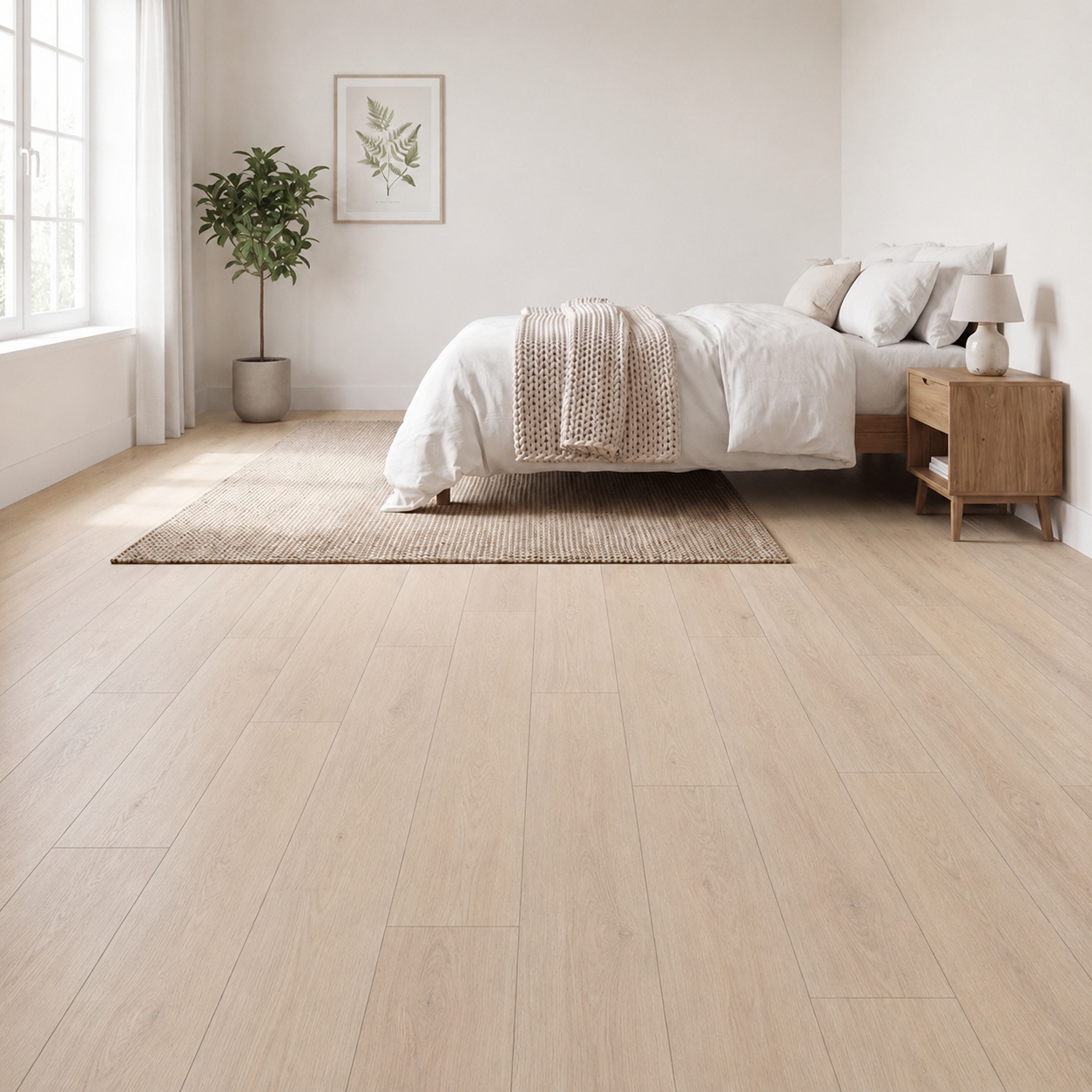 Kronotex Norfolk Oak Beige laminate flooring in a bedroom