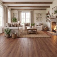 Kronotex Norfolk Oak coffee laminate flooring in a living room