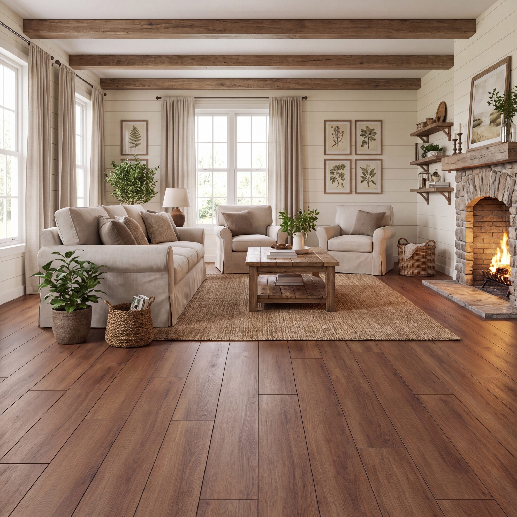 Kronotex Norfolk Oak coffee laminate flooring in a living room