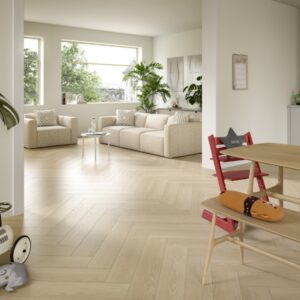 Room with Sand Baronia Oak flooring in a herringbone pattern