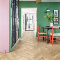 Living room with Victoria Wood herringbone flooring