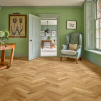 Living room with Victoria Wood herringbone flooring